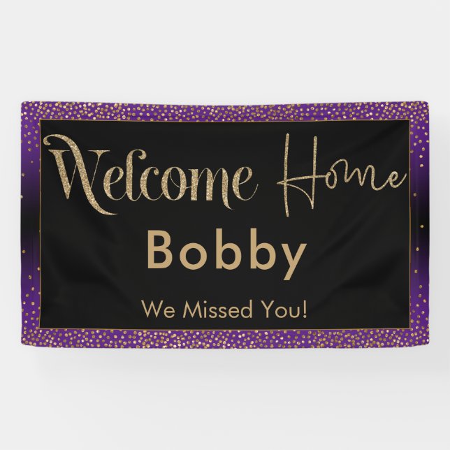 Welcome Home Gold Confetti, Bright Purple Banner (Horizontal)