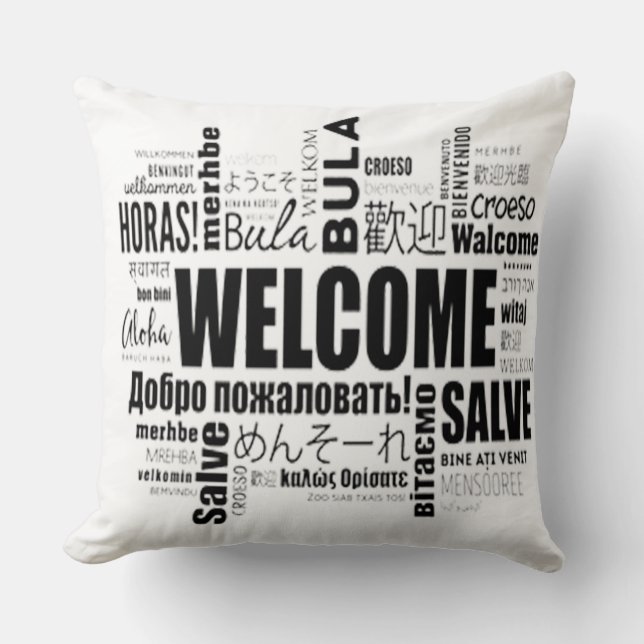 "Welcome Home: Inviting Elegance in Every Stitch  Throw Pillow (Front)