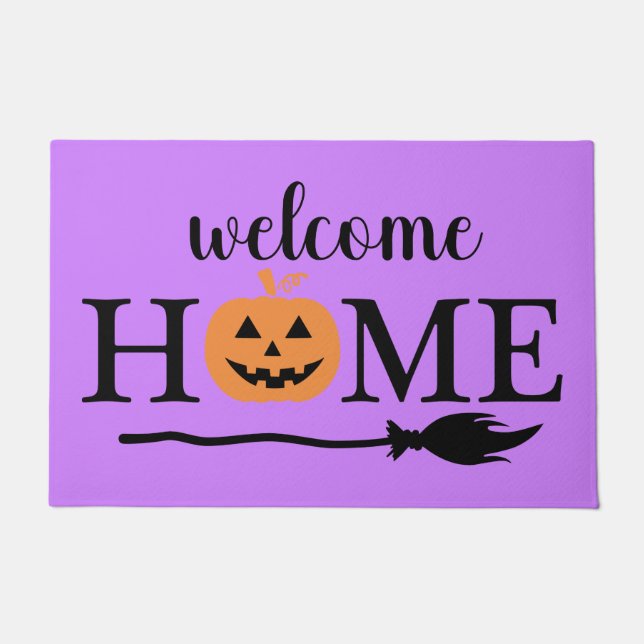 Welcome Home Jack O'Lantern Halloween Broom Witch Doormat (Front)
