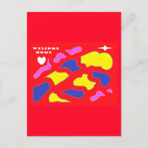Welcome Home Message happy red with patterns  Holiday Postcard