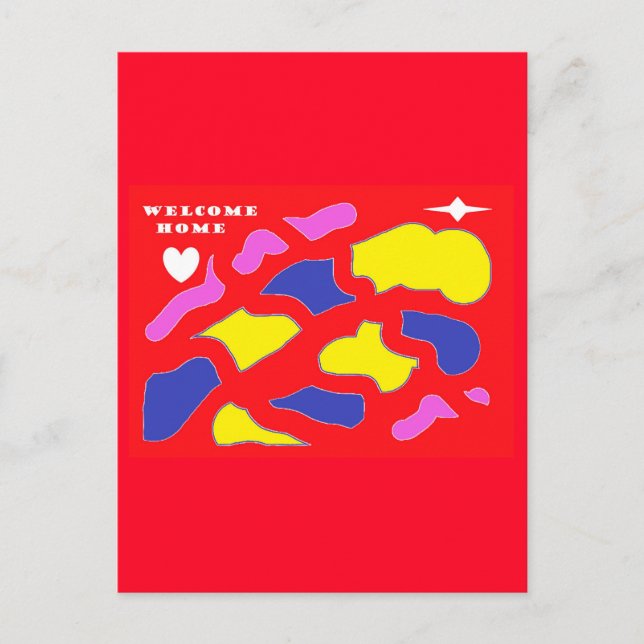 Welcome Home Message happy red with patterns  Holiday Postcard (Front)