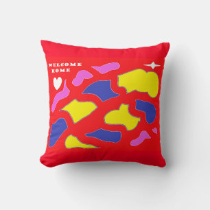 Welcome Home Message happy red with patterns Throw Pillow