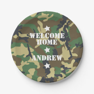 Welcome Home Military Army Deployment Camouflage Paper Plate