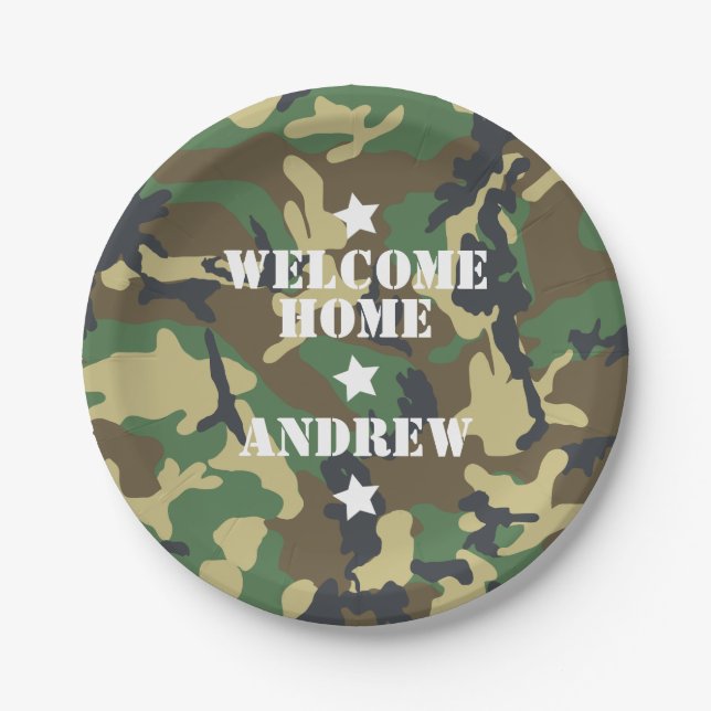 Welcome Home Military Army Deployment Camouflage Paper Plate (Front)