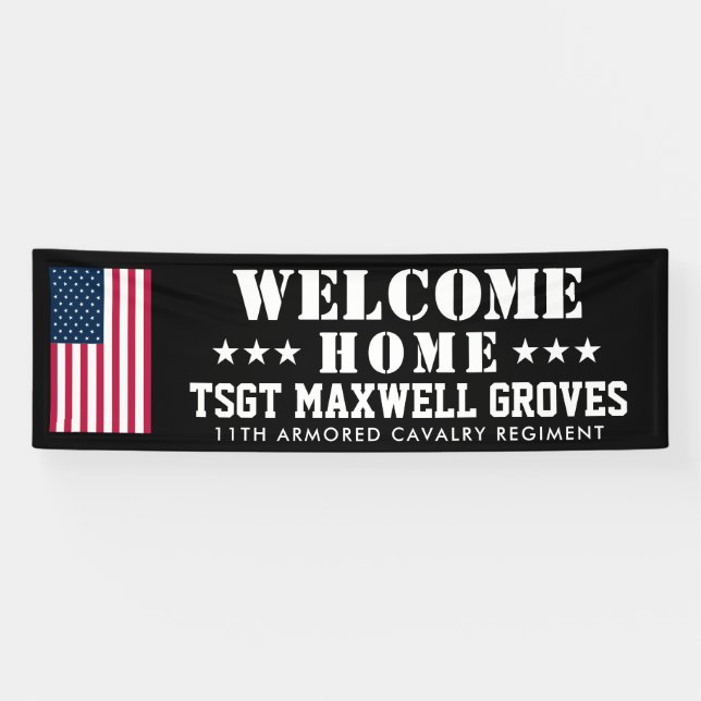 Welcome Home Military Banner with USA Flag (Horizontal)