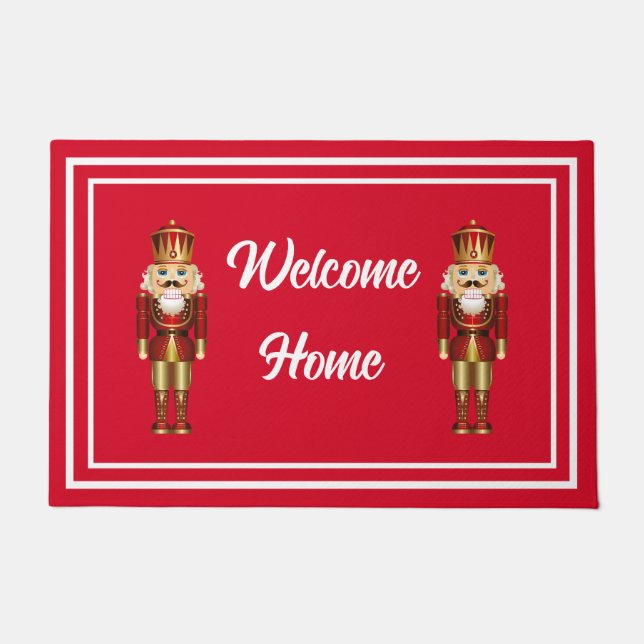 Welcome Home Nutcracker Red and White Front Door Doormat (Front)