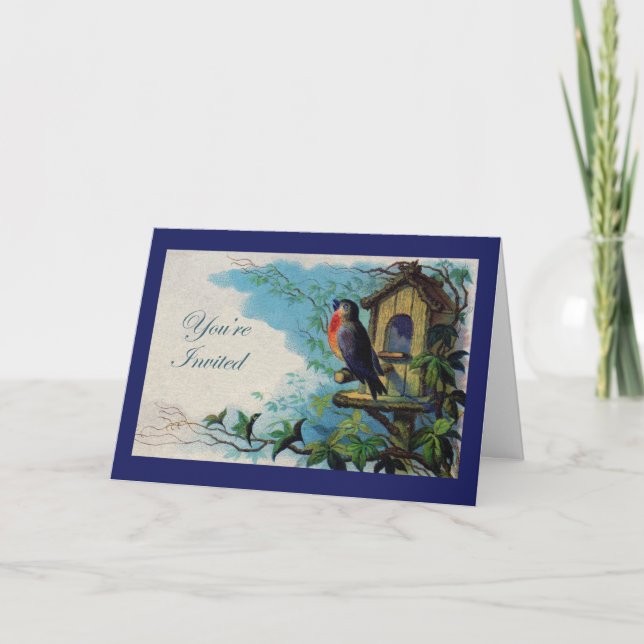 Welcome Home Party Invitation, Robin and Birdhouse Invitation (Front)