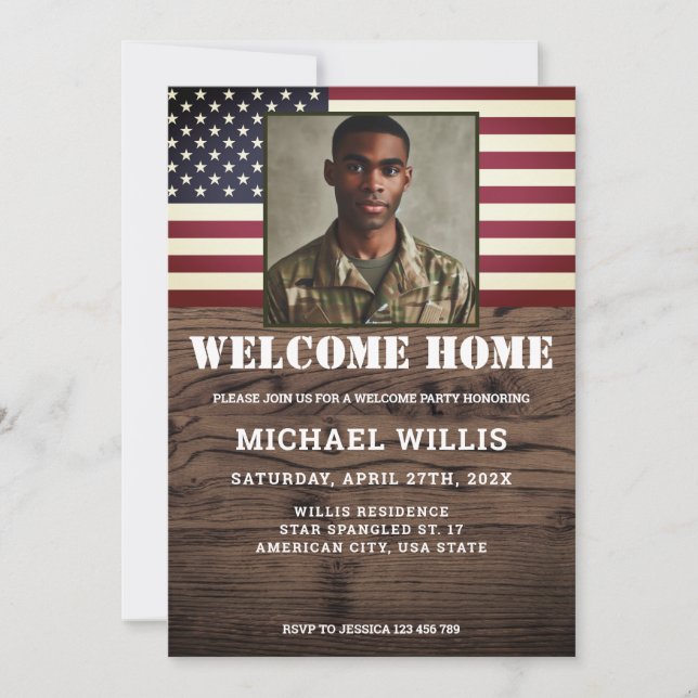 Welcome home party Soldier Custom Photo USA flag Invitation (Front)