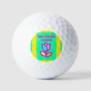 WELCOME HOME PURPLE AND YELLOW DESIGN      GOLF BALLS