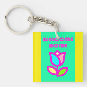 WELCOME HOME PURPLE AND YELLOW DESIGN KEYCHAIN
