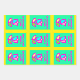 WELCOME HOME PURPLE AND YELLOW DESIGN WRAPPING PAPER SHEET
