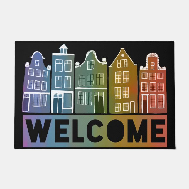 Welcome Home Rainbow Holland Amsterdam Colourful Doormat (Front)