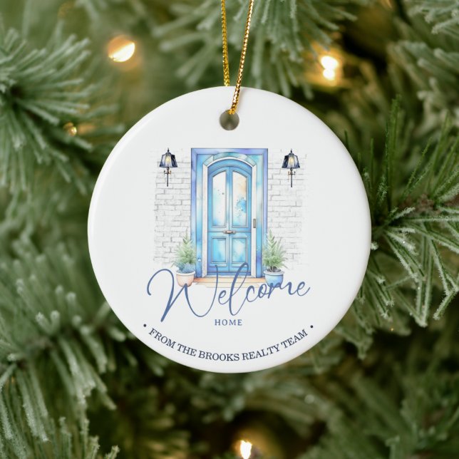 "Welcome Home" Real Estate Client Gift Christmas Ceramic Ornament (Tree)