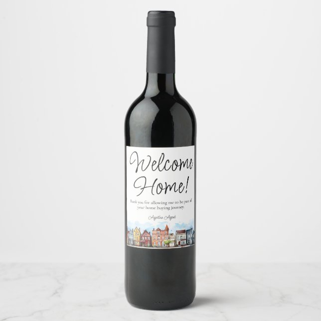 Welcome Home Real Estate Home Closing Gift Wine Label (Front)