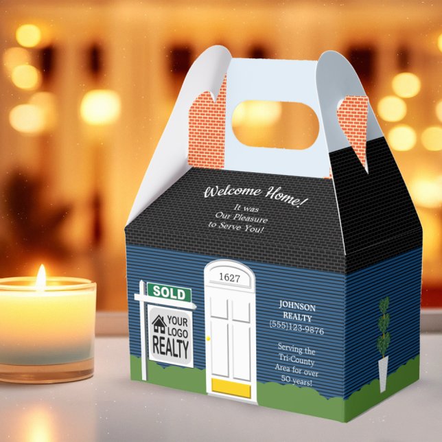 Welcome Home Realtor Logo Navy House Favor Box (Creator Uploaded)