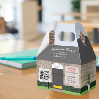 Welcome Home Realtor Logo White Brick House Large Favor Box