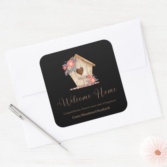 Welcome Home Realtor Personalized in Black Colour Square Sticker (Envelope)