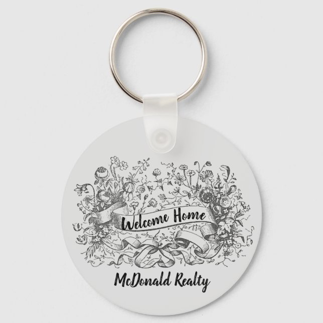 Welcome Home Realty Promotion Floral House Buyer Keychain (Front)