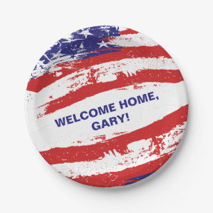 Welcome Home Soldier Military Homecoming Flag Paper Plate
