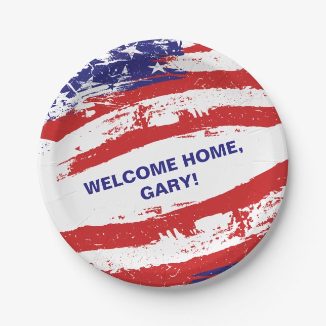Welcome Home Soldier Military Homecoming Flag Paper Plate (Front)