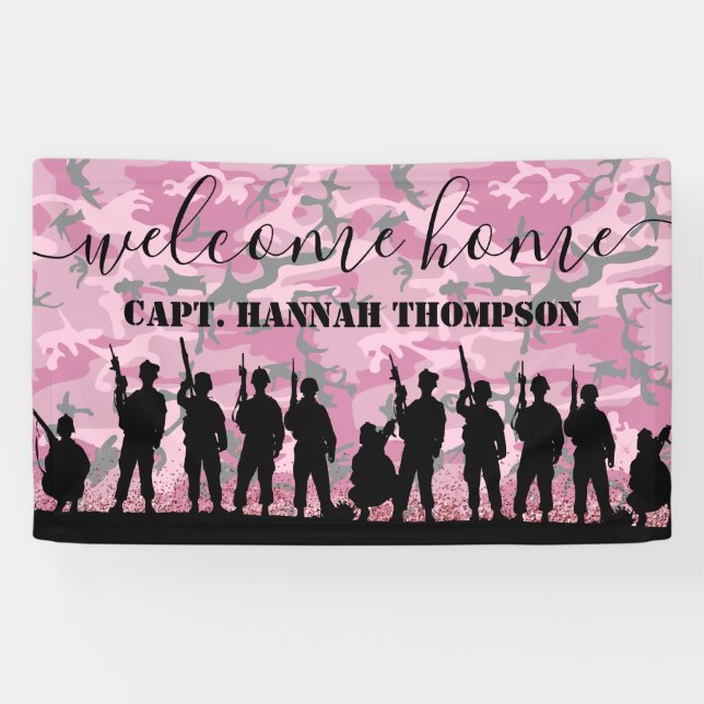 Welcome Home Soldier | Military Pink Girly Banner (Horizontal)