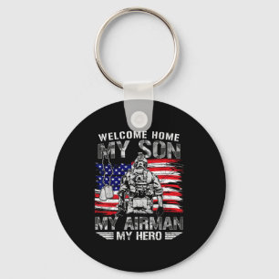 Welcome home son hero airman proud air force dad keychain