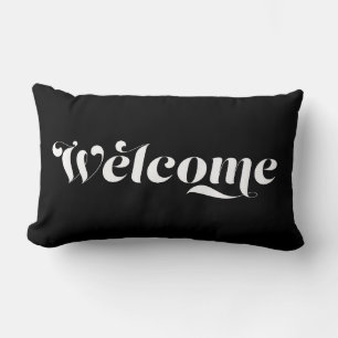Welcome Home Stylish Calligraphy Black & White Lumbar Pillow