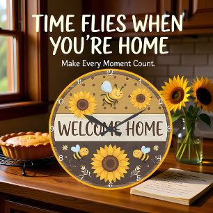 Welcome Home Sunflower Bee Large Clock