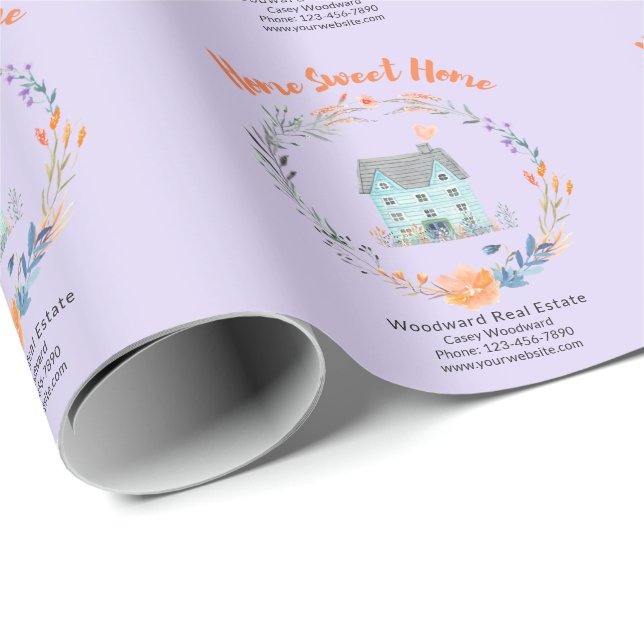 Welcome Home Sweet Home Realtor Custom Name Wrapping Paper (Roll Corner)