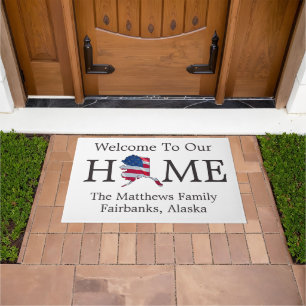 Welcome Home USA Flag Alaska Map Doormat