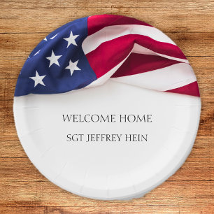 Welcome Home USA Flag Military Rank Celebration Paper Plate