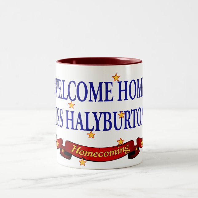 Welcome Home USS Halyburton Two-Tone Coffee Mug (Center)