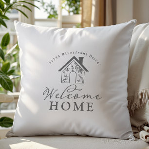 Welcome Home w/ Personalized Address New Home Throw Pillow