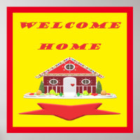 Welcome home with house red yellow colours       