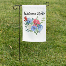 Welcome Home with Red/White/Blue Flowers & Birds