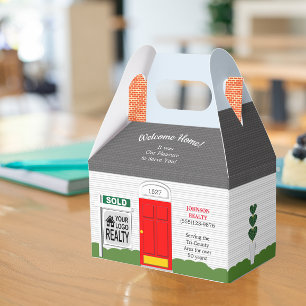 Welcome Home Wooden Realtor Logo Red Door Favor Box