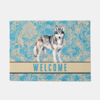 Welcome House Entrance Siberian Husky Dog Doormat