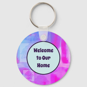Welcome House Guest Vacation Abstract Floral Keychain