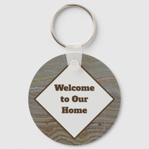 Welcome House Rental Guest Brown Green Onyx Keychain