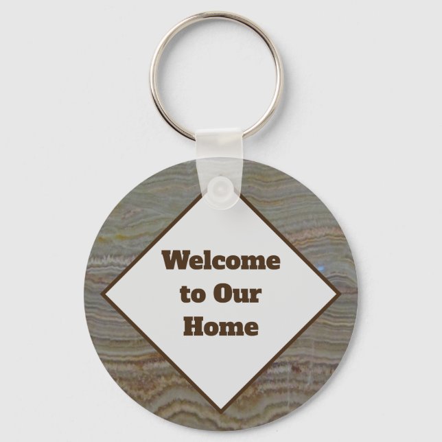 Welcome House Rental Guest Brown Green Onyx Keychain (Front)