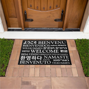 Welcome in different languages black white elegant doormat