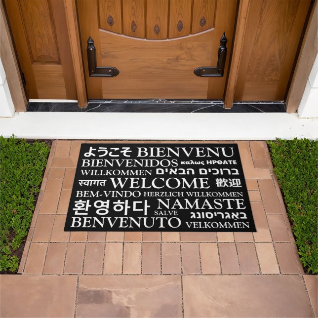 Welcome in different languages black white elegant doormat (Outdoor)