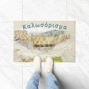 Welcome in Greek – Ancient Theater of Athens Doormat