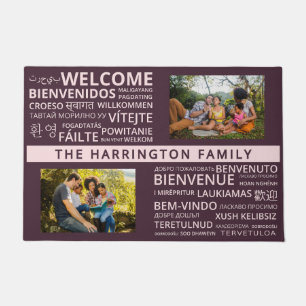WELCOME in languages with YOUR name & 2 photos Doormat