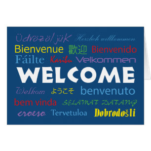 Welcome in Many Languages Blue Personalize