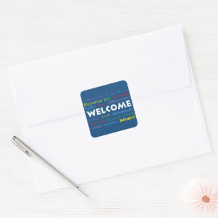 Welcome in Many Languages Colourful Blue Modern Square Sticker