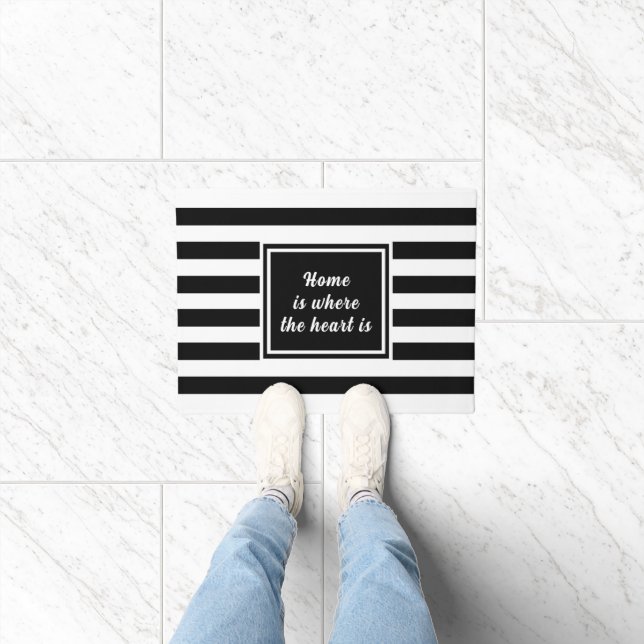 Welcome in Style Black & White Stripe Personalized Doormat (Indoor)