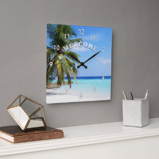 Welcome Island Beach Palm Tree Wall Clock