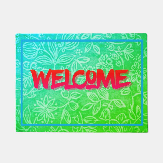 Welcome Island Green Tropical Doormat (Front)