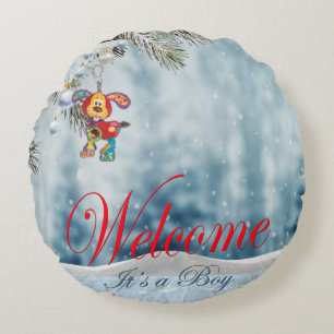 Welcome its a Boy Round Pillow
